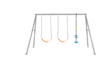 Children playing on the three feature swing set