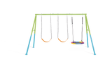 Three feature swing set with saucer and two chain swings