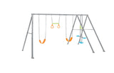 Four feature swing set with glider and trapeze bar