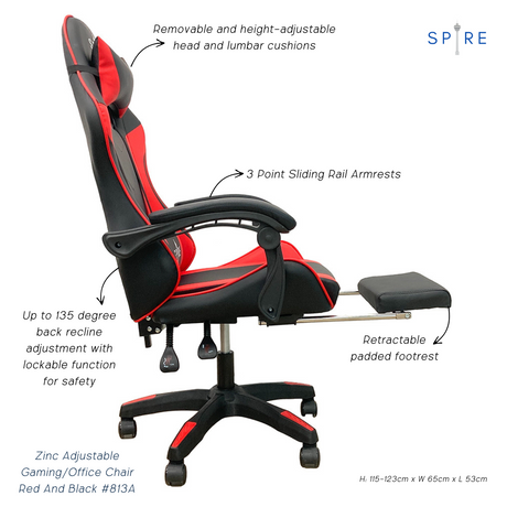 Spire Zinc Adjustable Gaming and Office Chair — Red and Black — Allure Home Collections