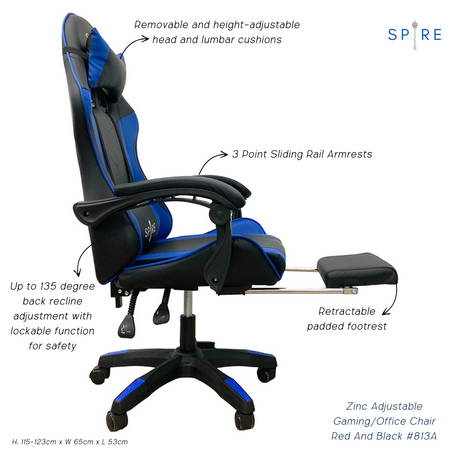 Spire Zinc Adjustable Gaming and Office Chair — Blue and Black — Allure Home Collections