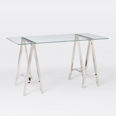 Venus Stainless Steel and Tempered Glass Office Desk — Allure Home Collections