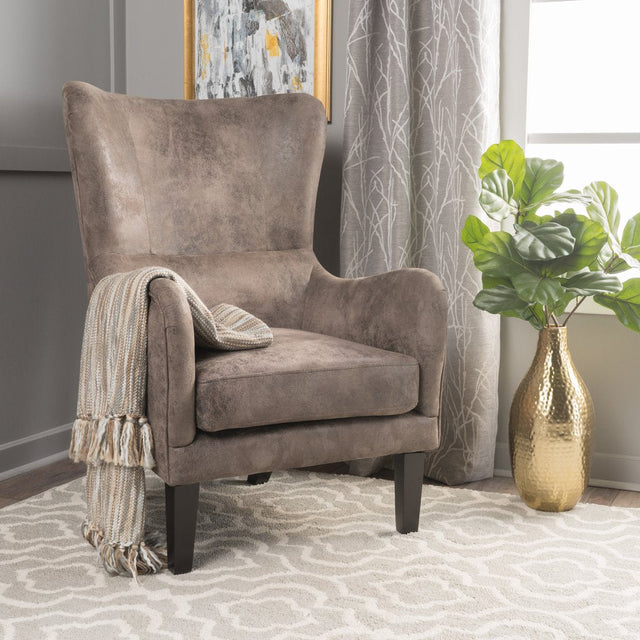 Evans grey brown microfibre armchair in a modern living room