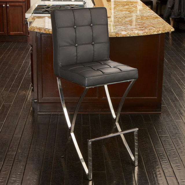 Pandora bonded leather and steel bar stool in black — contemporary counter seating — Allure Home Collections