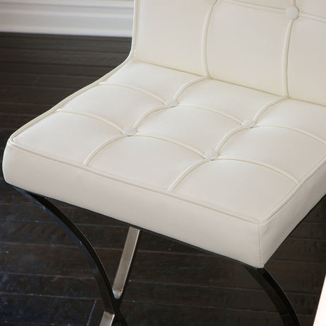 Side profile of Pandora white bar stool showing steel frame — Allure Home Collections