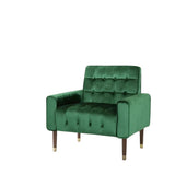 Cahills emerald velvet accent chair in a modern living room