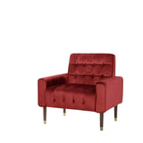 Cahills garnet velvet accent chair in a modern living room