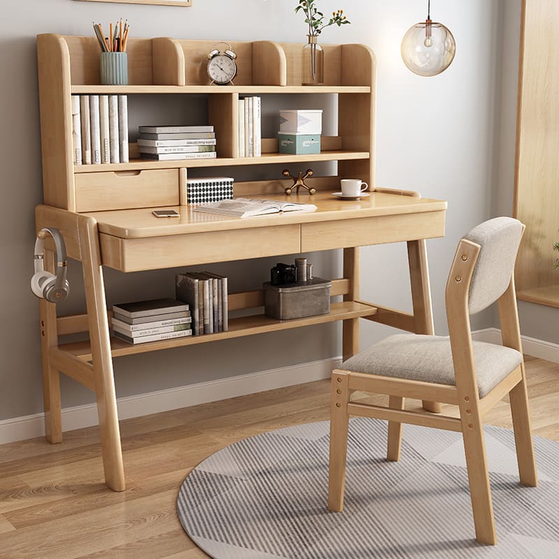 Ave Solid Wood Pink Study Desk with Drawers