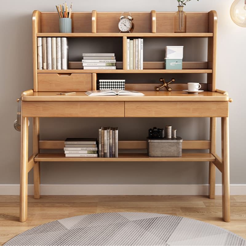 Ave Solid Wood Pink Study Desk with Drawers