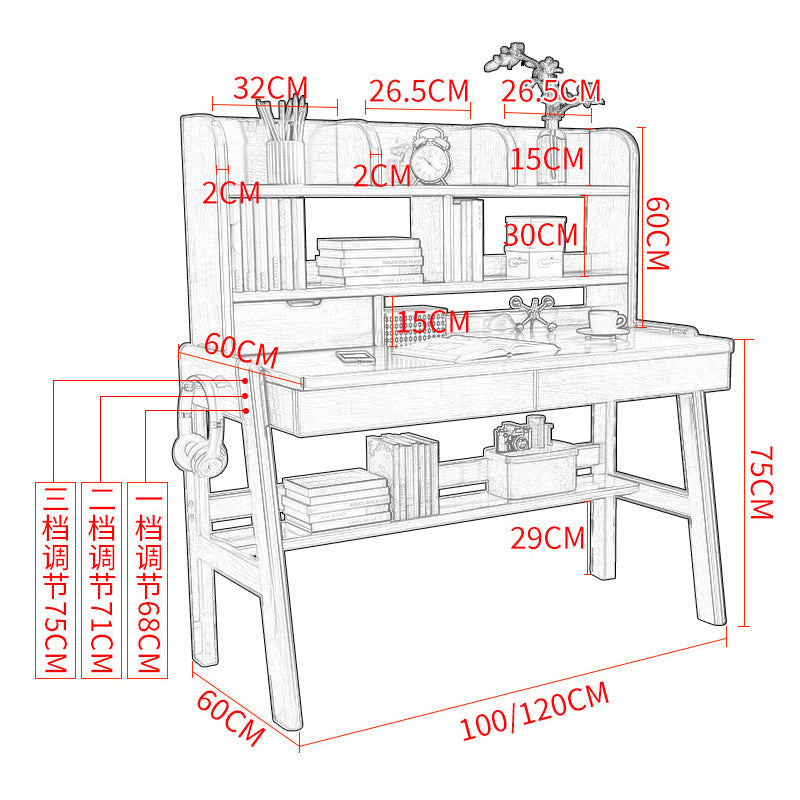 Ave Solid Wood Study Desk with Shelf