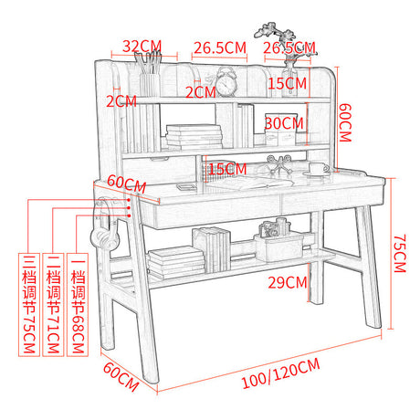 Ave Solid Wood Study Desk with Shelf