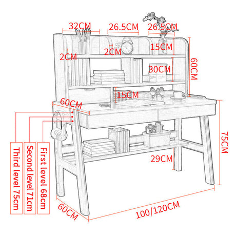 Ave Solid Wood Study Desk with Bookcase