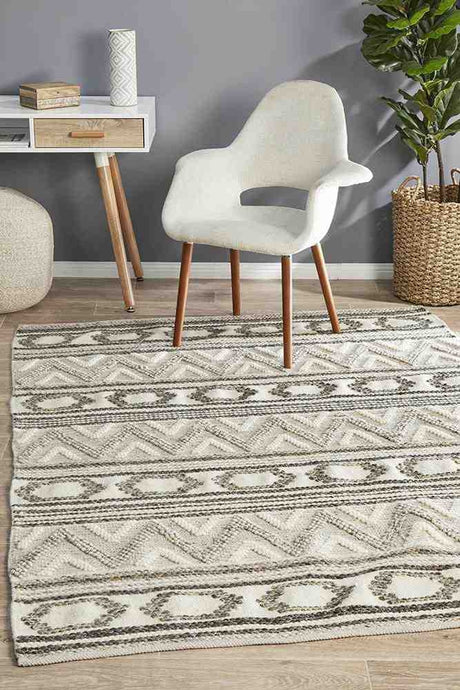 Miller 743 Stone Hand-Loomed Wool-Viscose Flatwoven Area Rug — India — Allure Home Collections