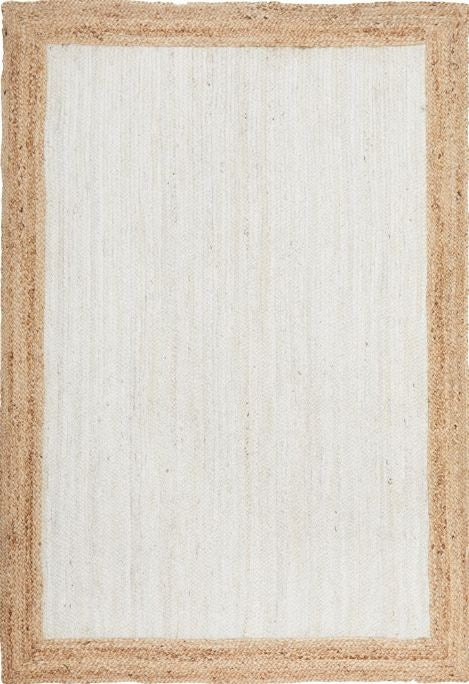 Noosa 333 White Hand-Braided Jute Area Rug — 8mm Coastal Plain Textured — Allure Home Collections