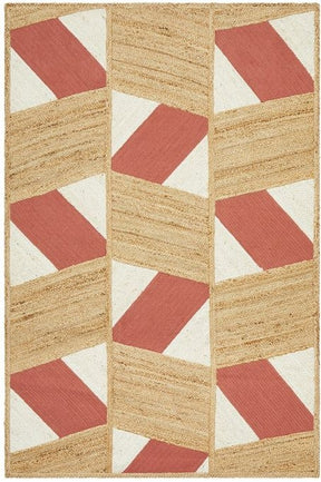 Saveh coral hand loomed jute cotton flatwoven rug in a relaxed modern room