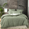 Sage chenille wave tufted cotton quilt cover with two pillowcases on a King bed
