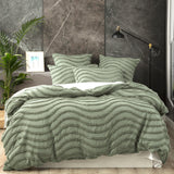 Sage chenille wave tufted cotton quilt cover with two pillowcases on a King bed