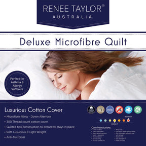 High loft premium microfibre quilt with a cotton cover in white on a made king bed