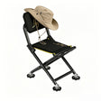 Black folding camp chair with steel frame and Oxford seat set up at a campsite