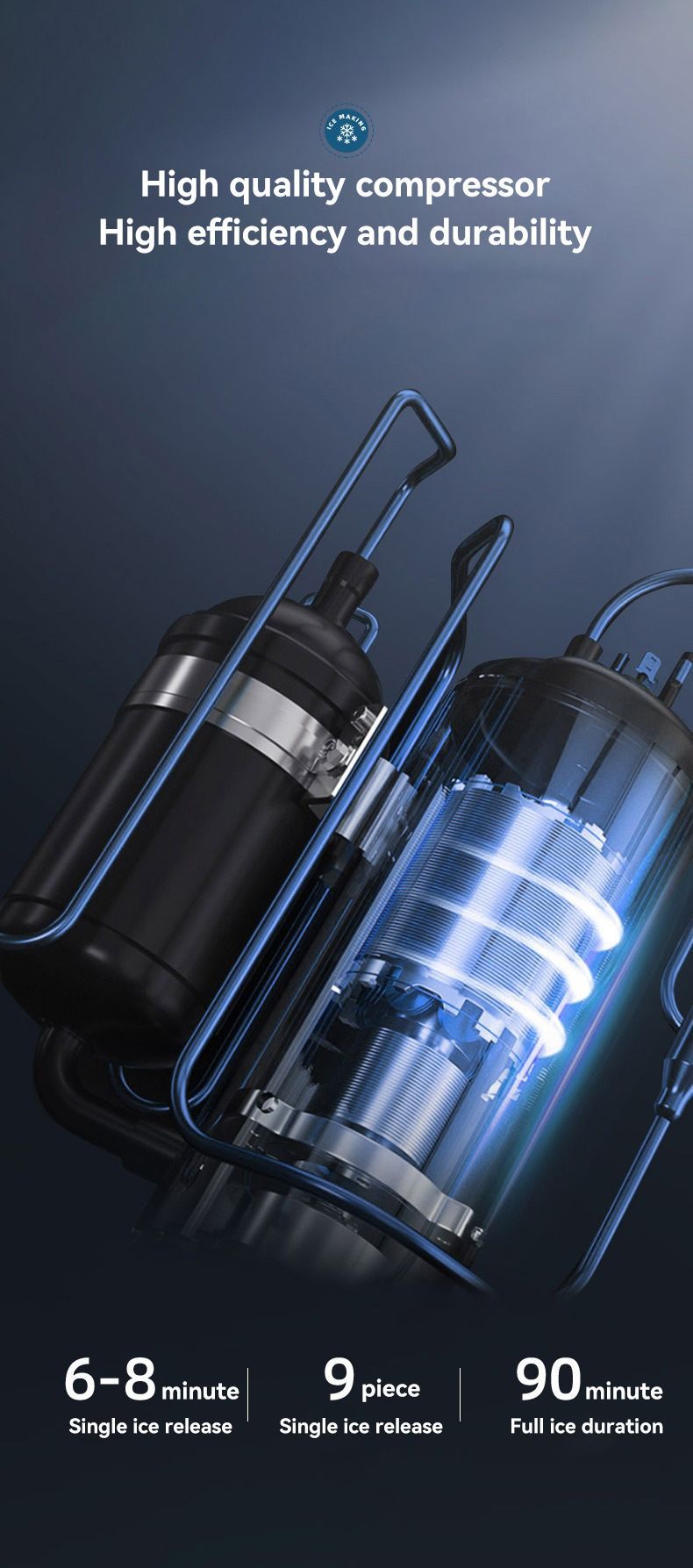 Portable silver ice maker with accessories laid out