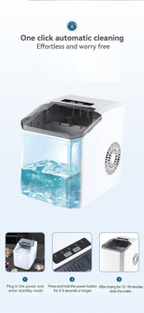 Compact ice maker shown beside drinking glasses for scale