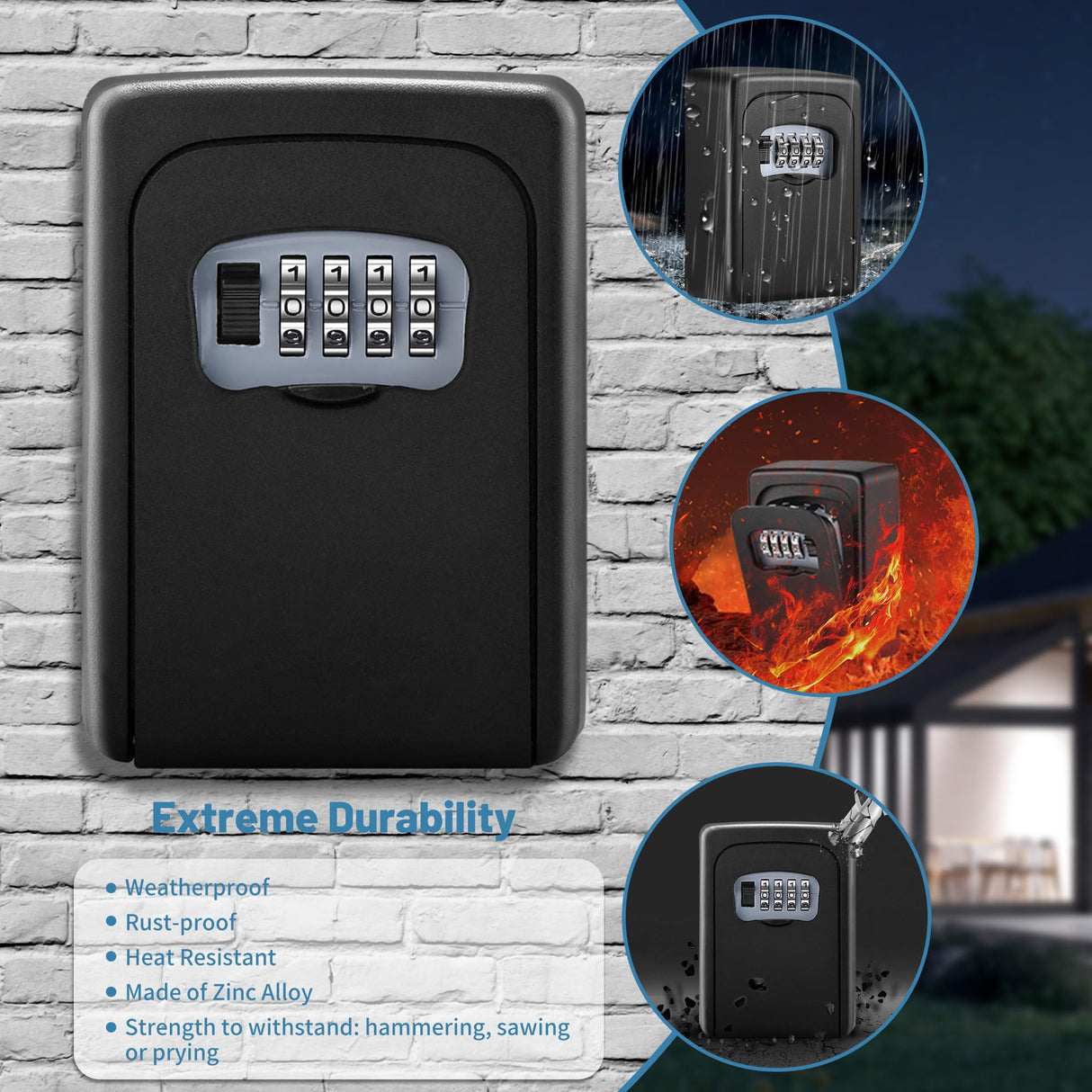 Croix Combination Key Lock Box, Wall Mounted, Black