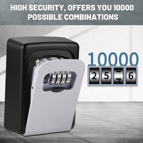 Mosses Combination Key Lock Box, Wall Mounted, Silver