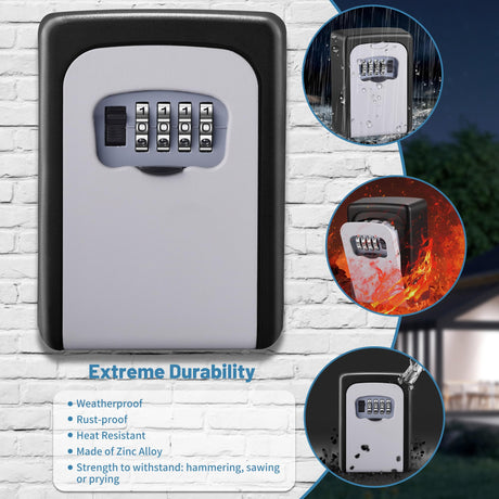 Mosses Combination Key Lock Box, Wall Mounted, Silver