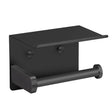 Brushed stainless steel toilet paper holder with an integrated shelf