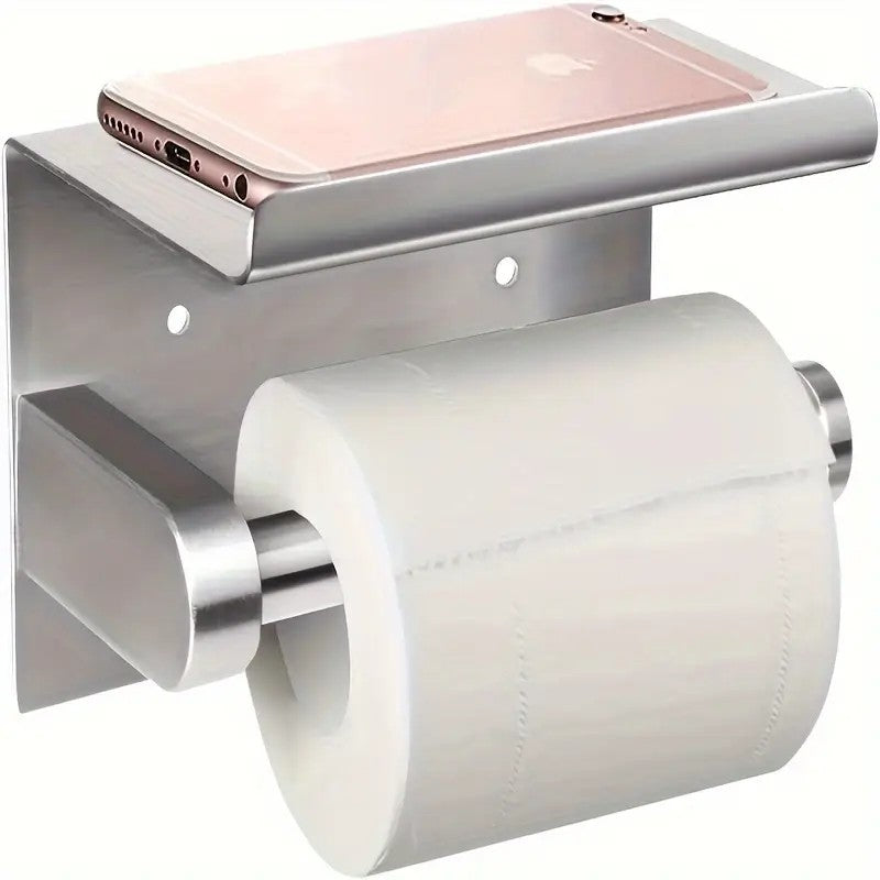 Erbalunga Toilet Paper Holder with Shelf, Stainless Steel, Wall Mounted, Silver