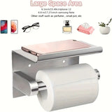 Erbalunga Toilet Paper Holder with Shelf, Stainless Steel, Wall Mounted, Silver