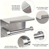 Erbalunga Toilet Paper Holder with Shelf, Stainless Steel, Wall Mounted, Silver