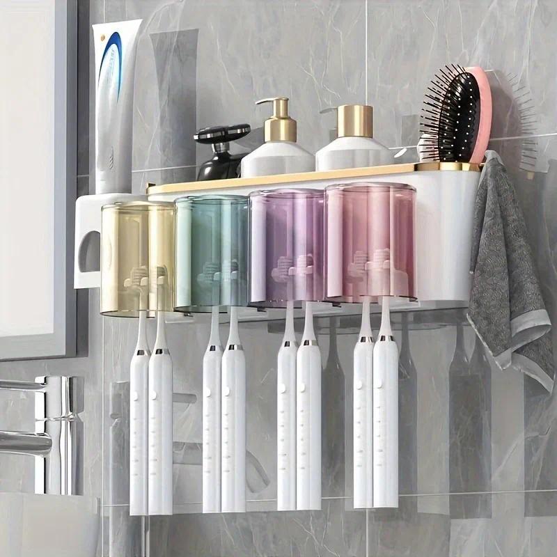 Santa Teresa Toothbrush Holder, 4 in 1 Wall Mounted, Toothpaste Dispenser, White