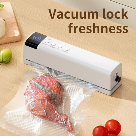 White portable wireless vacuum sealer with display screen, front view