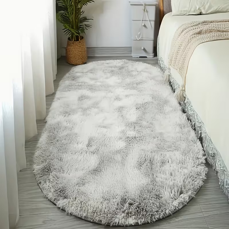 Dark grey oval soft polyester area rug 80 x 160cm view 1