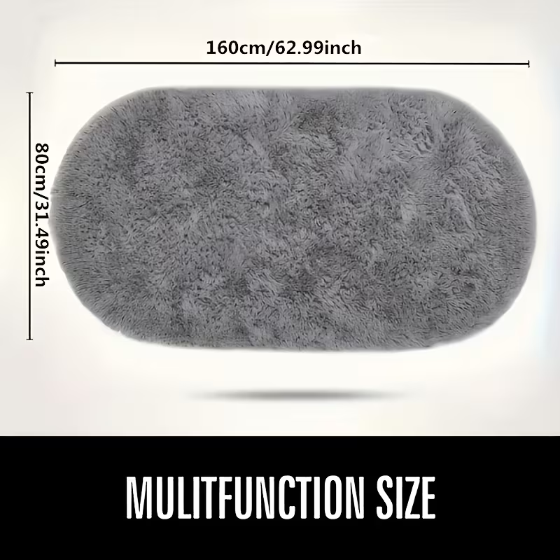 Oval polyester floor rug ash grey 80x160cm