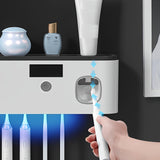 Olbia Toothbrush Organiser, Auto Toothpaste Dispenser, Wall Mounted, Black and Gold
