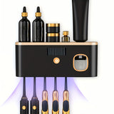 Olbia Toothbrush Organiser, Auto Toothpaste Dispenser, Wall Mounted, Black and Gold