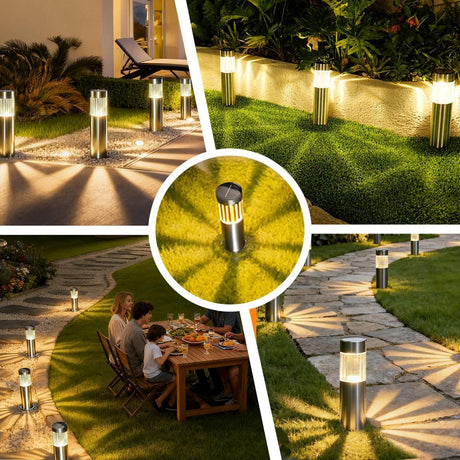 Stainless steel solar pathway light warm white black 4 pack