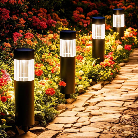 Stainless steel solar pathway light warm white silver 4 pack