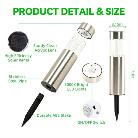 Stainless steel solar pathway light warm white silver 4 pack