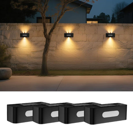 Solar Up Down Wall Light White 4 Pack