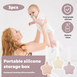 Star shaped silicone pacifier storage cases in blue, grey and green