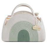 Cotton rope diaper caddy in mint rainbow design