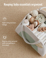 Cotton rope diaper caddy in mint rainbow design