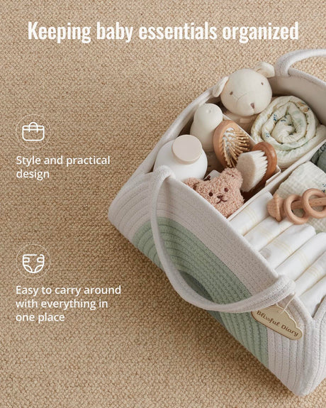Cotton rope diaper caddy in mint rainbow design