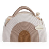 Cotton rope diaper caddy in earthy rainbow design