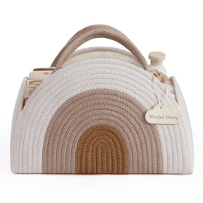 Cotton rope diaper caddy in earthy rainbow design