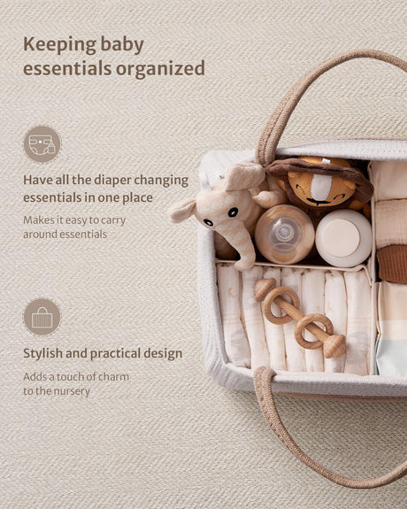 Cotton rope diaper caddy in earthy rainbow design