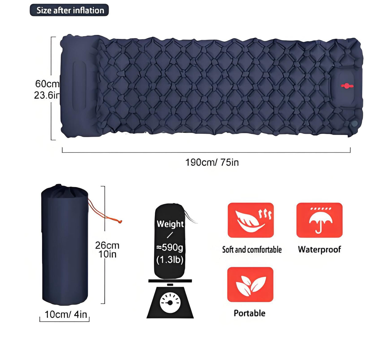 Chephren Sleeping Pad, Ultralight TPU Inflatable with Foot Pump, Dark Blue